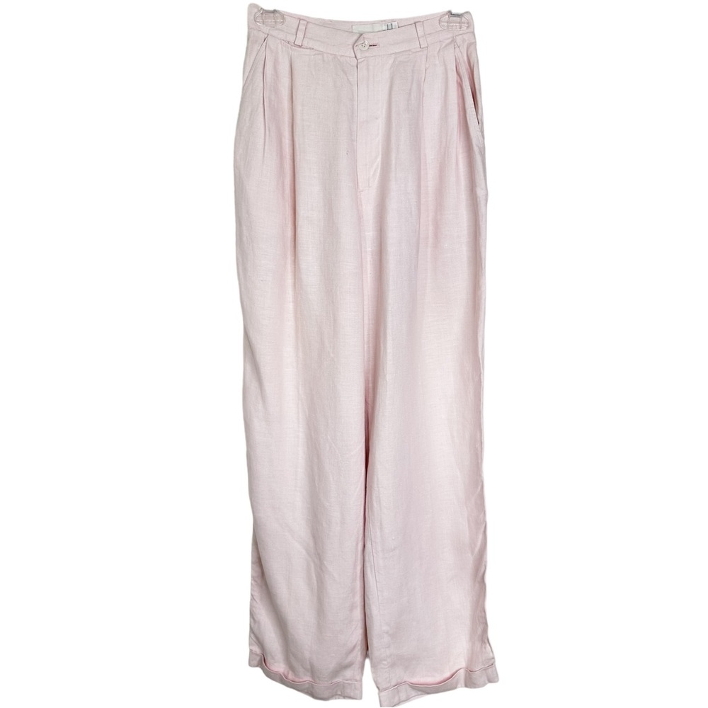 {Basco} Super High Rise Linen Pleated Baggy Light Ankle Pants Pink Women’s 6